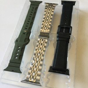 POSH TECH MENS 3 PACK APPLE WATCH STRAPS LEATHER, SILICONE STAINLESS 42-49mm NWT